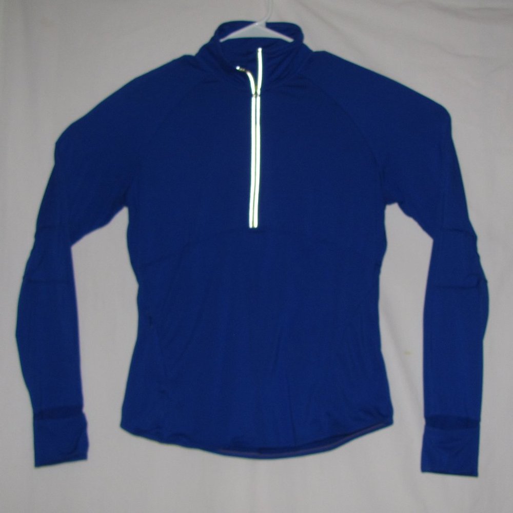 Womens Athleta Malibu Hike Half Zip Blue Pullover w/ Thumbholes & Zip Pocket